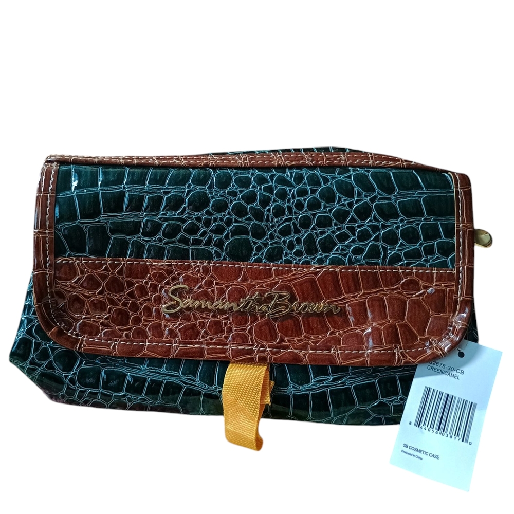 Brown and Green Crocodile Embossed Clutch